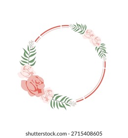 Elegant Circular Floral Frame Vector with Roses Leaves and Minimal Wedding Decoration Style