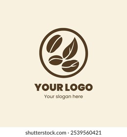 Elegant Circular Logo Featuring Coffee Beans and Leaves