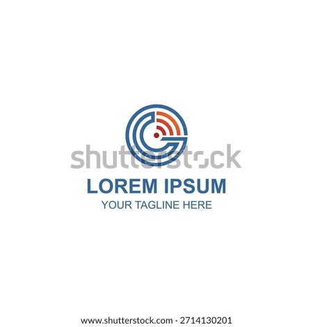 An elegant circular logo showing the initial letter G and Wi-Fi signal waves using blue red and orange colors.