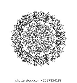 Elegante Ornamento Mandala Circular - Padrão Redondo de Arte de Linha intrincado para Design Decorativo e Coloração