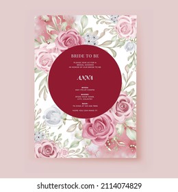 Elegant Circular Wedding Invitation Rose Pink Maroon Flower Template