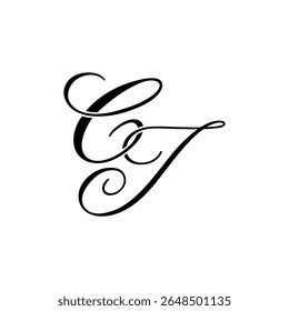 Elegante CJ Monograma Logo em Preto Script - Luxo Caligrafia Design Inicial em Fundo Branco