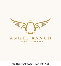 Elegant Classic Angel Horse Ranch Logo, Horseshoe logo, Angel logo.