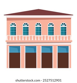 Elegante fachada de edifício clássico com uma varanda e janelas grandes, apresentando um design arquitetônico intemporal