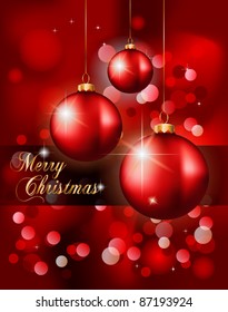 Elegant Classic Christmas Background with new red baubles and a lot of colorful glitters for a magic atmosphere. Idea for celebratiion or invitation flyers.