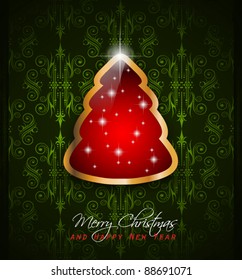 Elegant Classic Christmas Greetings background with lovely tree ideal for flyers, invitations, cards or posters.