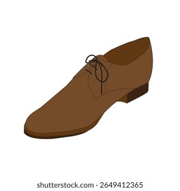 Elegante e clássico sapato Derby isolado em um fundo branco. Este elegante calçado de couro de renda apresenta um sistema de laço aberto, acabamento polido suave e salto baixo - ideal para aparência formal.