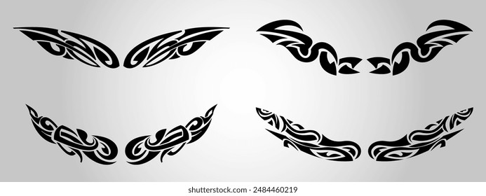 Elegant classic feather tribal tattoo wings set
