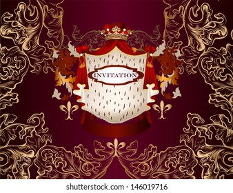 Elegant classic invitation or menu with heraldic element. Retro vector