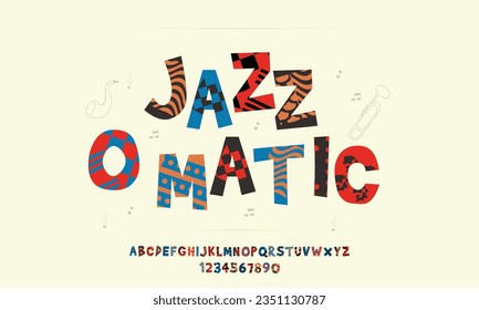 Elegant, classic, modern font, Designs. Typography blues and jazz decorative vintage concept. vector illustration. with a touch of artistic pattern that is different in each letter and number.