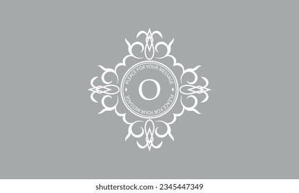 Elegant, classic vector logo with letter O in the center and space for text. Can be used for jewelry, beauty and fashion industries. Suitable for monogram, invitation, card, menu, background.