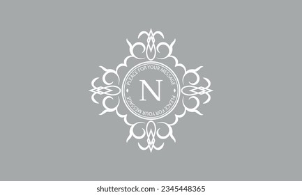Elegant, classic vector logo with letter N in the center and space for text. Can be used for jewelry, beauty and fashion industries. Suitable for monogram, invitation, card, menu, background.