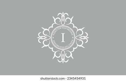Elegante, clásico logo vectorial con la letra I en el centro y espacio para el texto. Se puede usar para joyería, belleza y moda. Adecuado para monograma, invitación, tarjeta, menú, fondo.
