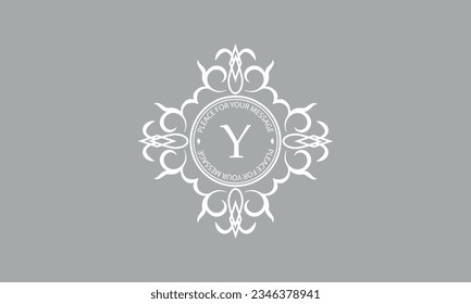 Elegant, classic vector logo with letter Y in the center and space for text. Can be used for jewelry, beauty and fashion industries. Suitable for monogram, invitation, card, menu, background.