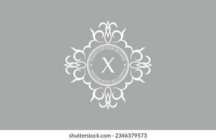 Elegant, classic vector logo with letter X in the center and space for text. Can be used for jewelry, beauty and fashion industries. Suitable for monogram, invitation, card, menu, background.