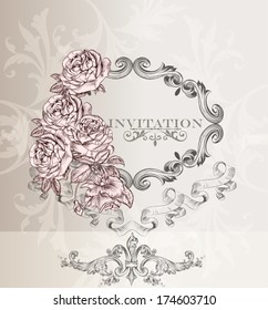 Elegant classic wedding invitation card. Retro vector