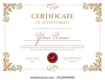 Elegante certificado con clase con texto elegante y decorativo floral, Plantilla de diseño editable