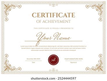 Certificado elegante com texto elegante e floral decorativo, modelo de design editável