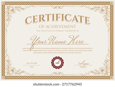 Elegant classy certificate with elegant text and decorative floral, editable design template