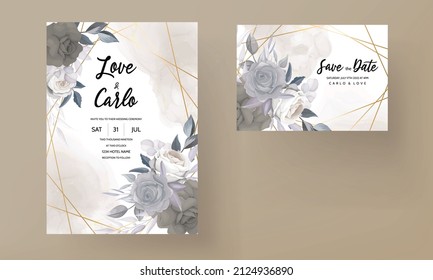 elegant classy dark floral wedding invitation card