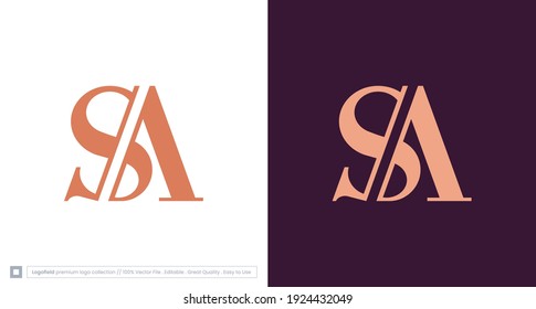 letra elegante y elegante monograma SA, letra inicial de SA de lujo Marcar la plantilla del vector del logotipo