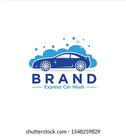 Elegant Clean Car Wash Logo icon emblem symbol Design stock vector illustration. Flat design blue car wash service transport