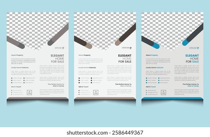 Elegant clean creative modern corporate company business real estate flyer design. Simple unique professional construction home house property sale flyer template design.