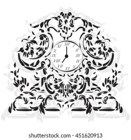 Elegant Clock with Baroque ornaments Vector sketch