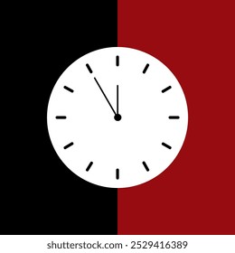 elegant clock concept on Red and black background. slim round watch. analog clock illustration, eps