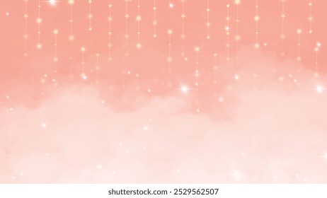 Elegant cloudscape with soft peach tones and golden stars. Perfect for dreamlike, serene backgrounds or celestial-themed designs.
