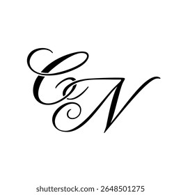 Elegante logotipo monograma CN em preto Script - Caligrafia de luxo Design inicial em fundo branco