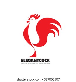 Elegant cock - rooster vector logo template concept illustration. Bird sign. Rooster symbol. Design element.