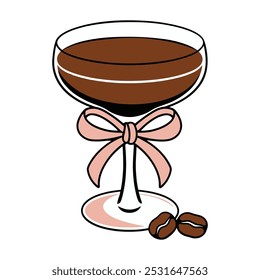 elegant cocktail glass with bow and coffee beans illustration