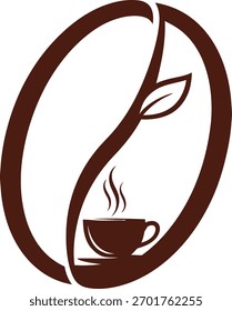 Elegant coffee bean logo design with a cup and leaf perfect for branding a coffee shop or related business