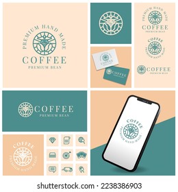 LOGOTIPO PROFESIONAL ELEGANTE DE CAFÉ VECTOR DE CAFÉ CON CONJUNTO DE ICONOS