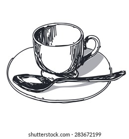 Elegant coffee cup with transparent background. Perfect accent for any colored or black-and-white document or image.