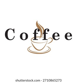 Elegantes Kaffee-Logo-Design mit Tasse, Dampf und stylische Typografie. Vorlage für Vektorgrafiken, ideal für Branding, Cafeterias und Werbegrafiken.