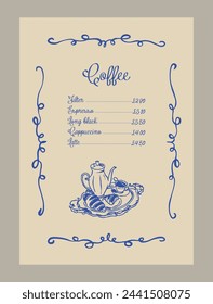 Elegant coffee menu template with food and drinks illustrations