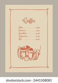 Elegant coffee menu template with food and drinks illustrations