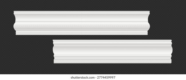 Elegant collection of classic wall and ceiling molding elements featuring decorative crown molding, baseboards, cornices, and ornamental architectural trims.