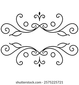 Elegant collection of decorative swirls and dividers with intricate flourishes, perfect for enhancing invitations, greeting cards, logos, and vintage-inspired designs.

