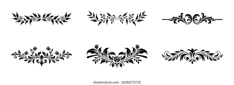 Elegant collection of floral decorative borders and dividers in black and white vector graphics