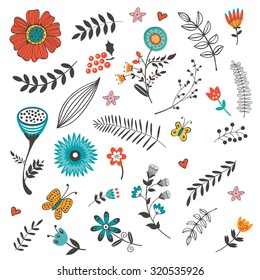 Elegant collection with flowers leaves and twigs. Ideal for invitations wedding or greeting cards