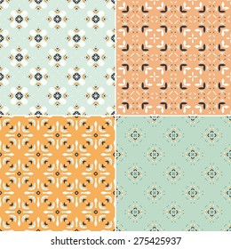 Elegant collection of four geometric seamless patterns. Ornamental background for cards, invitations, web pages. Retro texture or digital paper. Abstract modern tile.