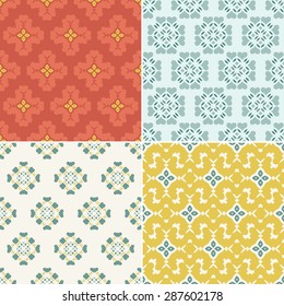 Elegant collection of four geometric seamless patterns. Ornamental background for cards, invitations, web pages. Retro texture or digital paper. Abstract modern tile.