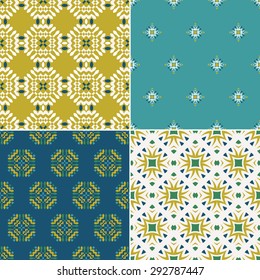 Elegant collection of four geometric seamless patterns. Ornamental background for cards, invitations, web pages. Retro texture or digital paper. Abstract modern tile.