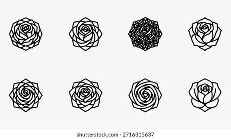 Elegante Colección de rosas geométricas en formato Vector para proyectos creativos