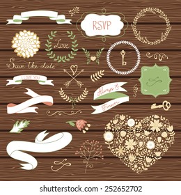 Elegant collection of graphic elements. Ideal for wedding invitations and cards.