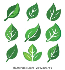 Elegant collection of green leaf ecology icons in vector format, featuring nature-inspired elements perfect for eco-friendly branding, environmental projects, and sustainable product designs.