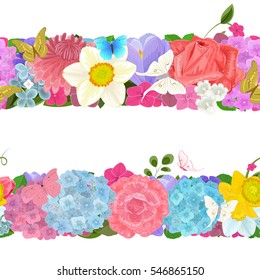 elegant collection horizontal seamless  borders from romantic flowers for your design